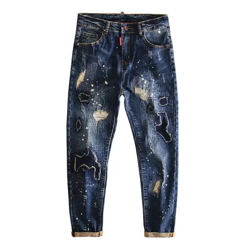 Jeans de moto en coton vintage pour hommes avec poches imprimées
