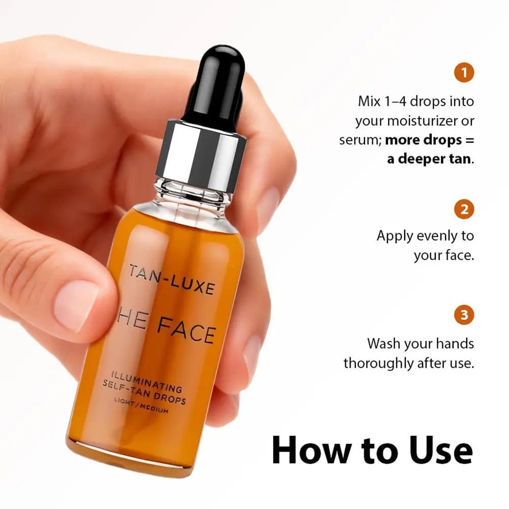 10 ml TAN-LUXE Gouttes autobronzantes visage et corps, huile illuminatrice bronzante, bronzage naturel, hydratant, extrait de plantes, essence bronzante