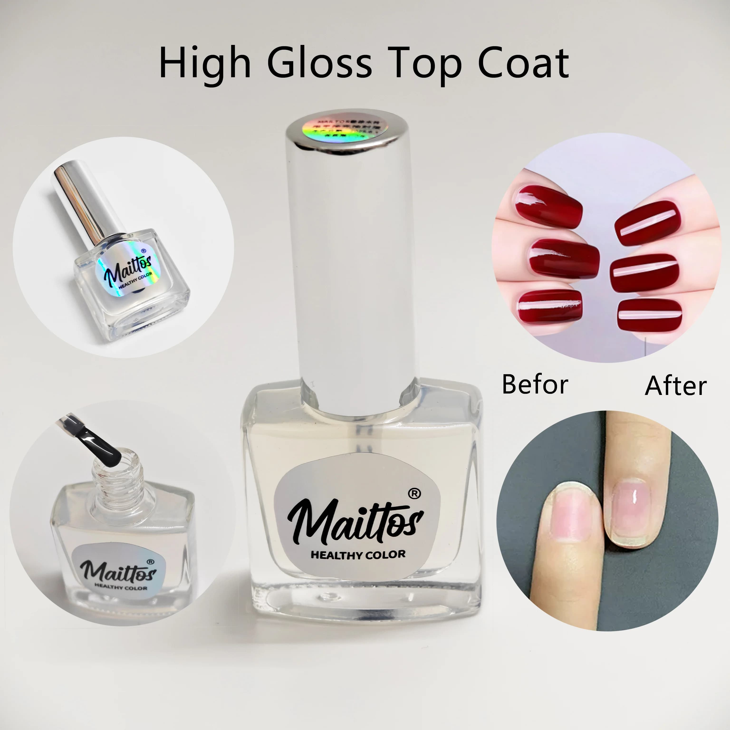 Huile de soin des ongles à base d'eau 12 ml x 4 [Huile nutritive/Base coat/Top coat mat/Top coat brillant], séchage rapide, facile à retirer
