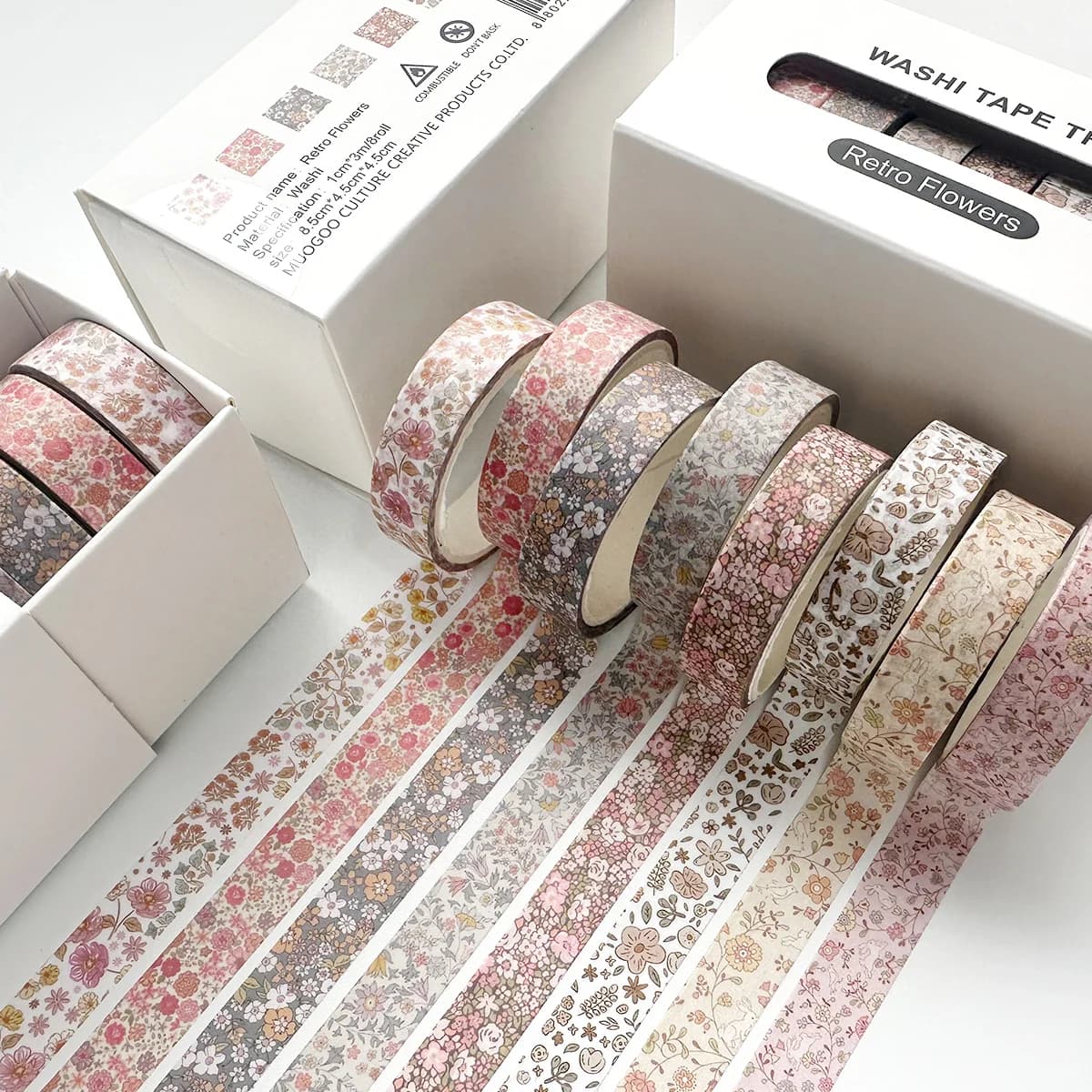 Lot de 8 rouleaux de ruban Washi vintage pour scrapbooking, journal DIY, papeterie, rubans adhésifs décoratifs, fournitures artistiques, autocollant cadeau, cadeau pour un ami