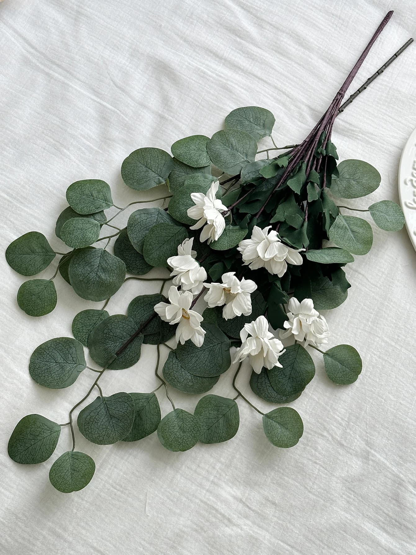 Simulation nordique feuille d'eucalyptus, verdure fraîche, hall de mariage, arrangement floral, feuillage décoratif