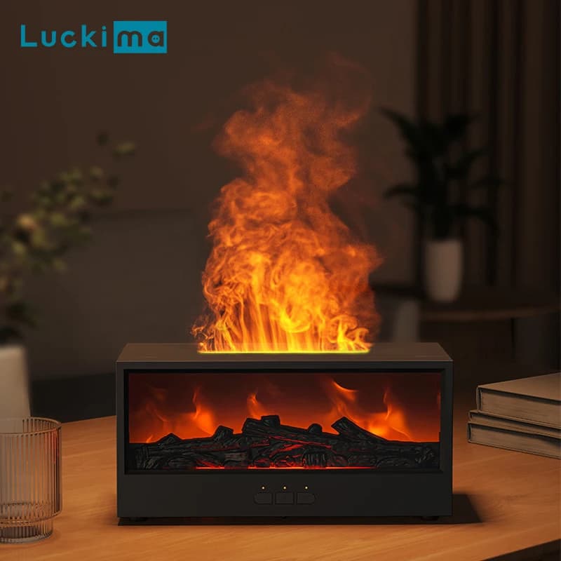 Diffuseur d'huiles essentielles 7 couleurs, diffuseur d'arôme de flamme de cheminée, humidificateur d'air USB avec télécommande pour chambre à coucher, maison, bureau