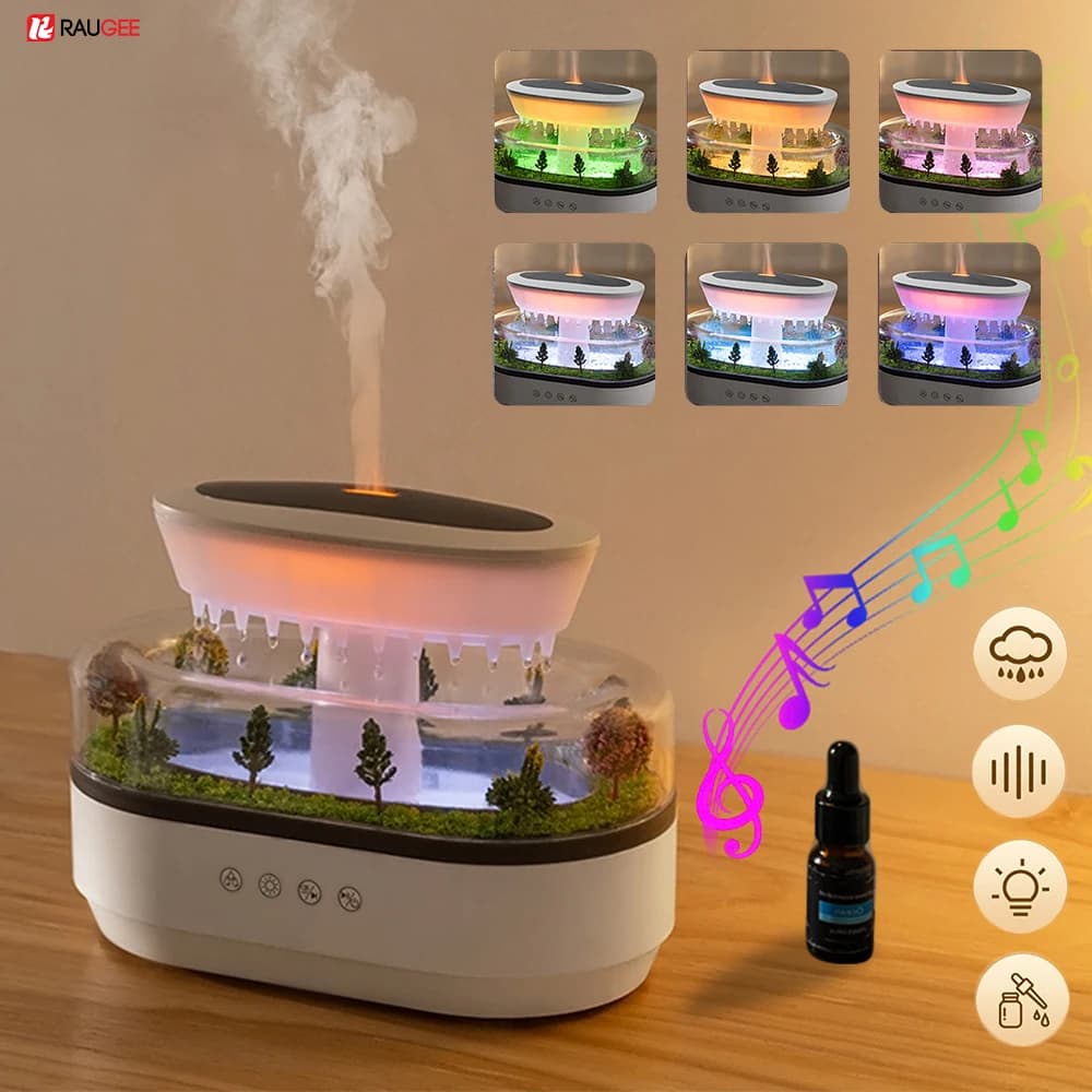 Humidificateur diffuseur d'huiles essentielles, humidificateur de musique goutte de pluie, diffuseur d'aromathérapie de parfum de maison, humidificateur d'air à lumière colorée