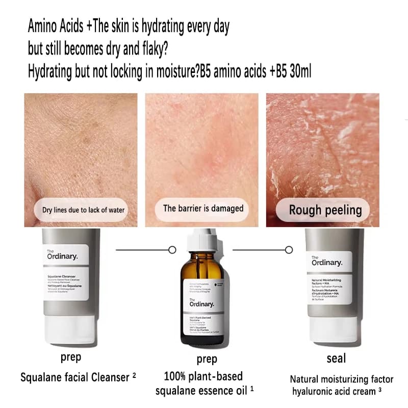 Squalane 100% dérivé aux plantes pour l'hydratation de la peau et des cheveux Sérum pour le visage 30 ml Peut empêcher la perte d'œuvre des facteurs d'hydratation + HA 100 ml