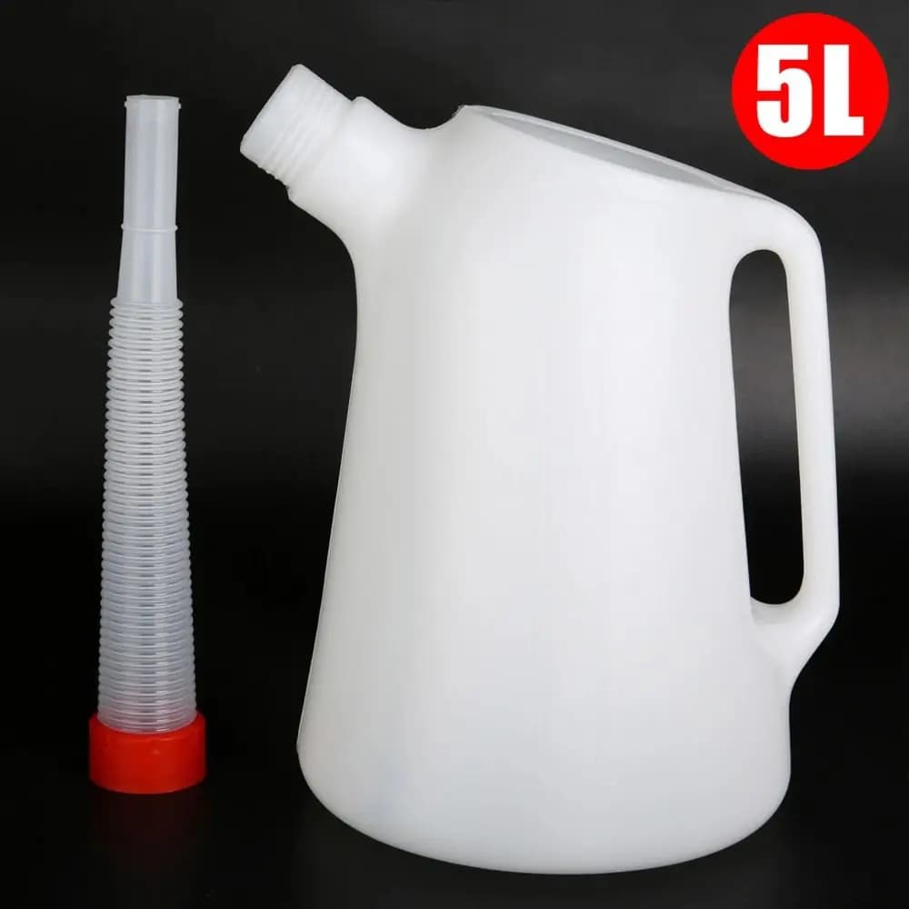 Récipient de mesure d'huile en plastique 1,2-5L avec bec verseur, pot à huile portable pour le remplissage d'huile de véhicules, motos et garages