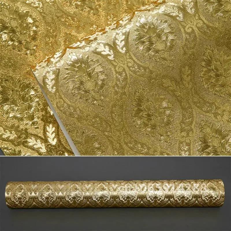Luxe classique or papier peint rouleau chambre salon Relief mur feuille d'or de papel damassé fonds d'écran papier parede paillettes