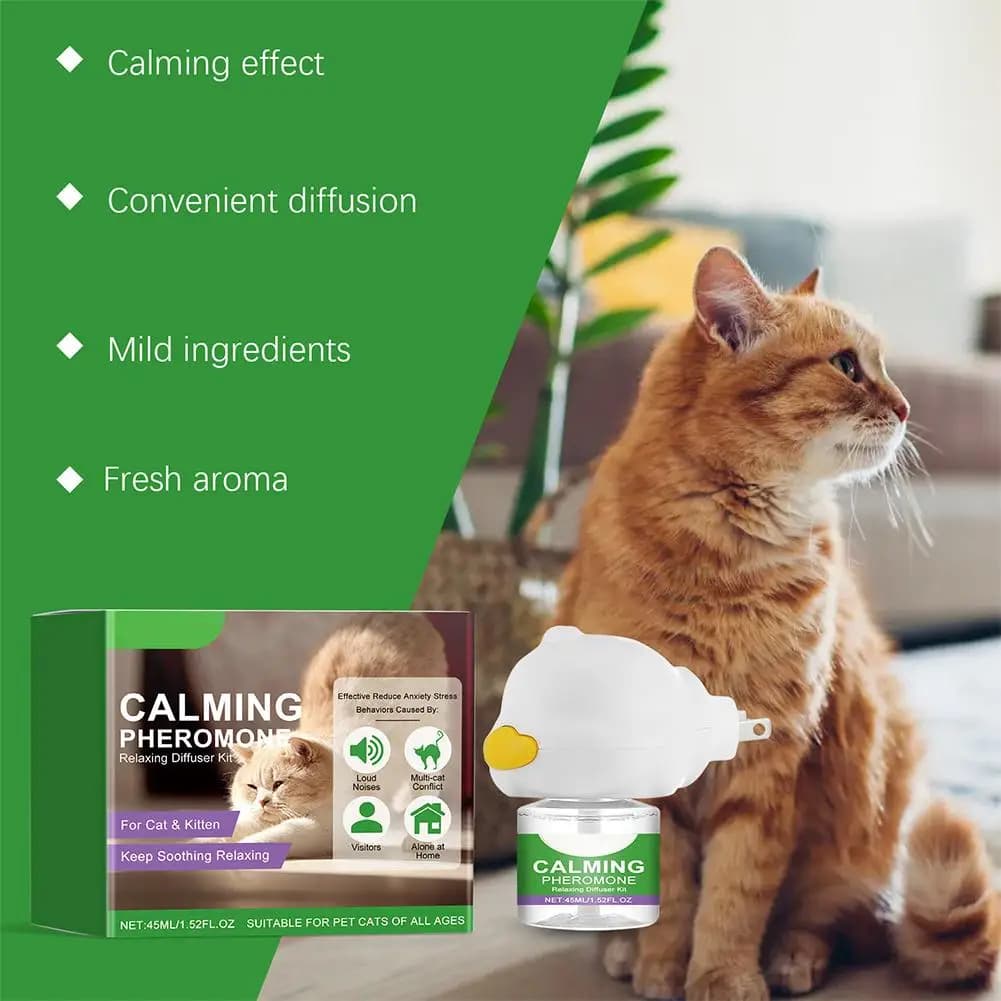 Diffuseur apaisant au phéromone pour chat, Anti-anxiété, Stress, apaisant, relaxant, ingrédients doux, phéromone pour animaux de compagnie, 45ml ﻿