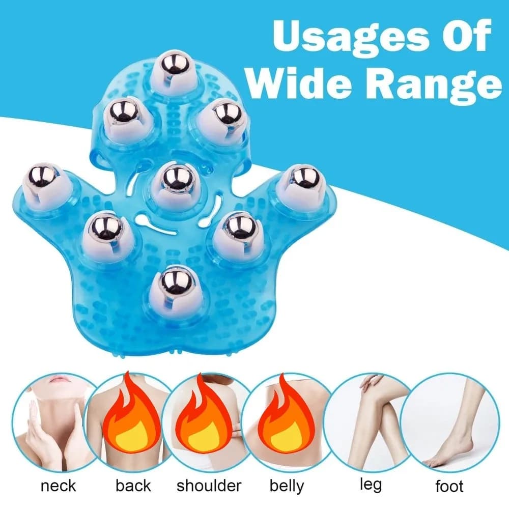 Gant de Massage en forme de paume avec 9 rouleaux métalliques