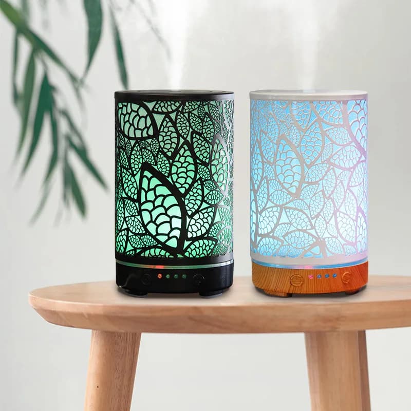 Diffuseur d'arôme en fer, feuilles creuses, humidificateur d'air ultrasonique, humidificateur de bureau, appareils ménagers intelligents, décoration de salle avec lumière Led
