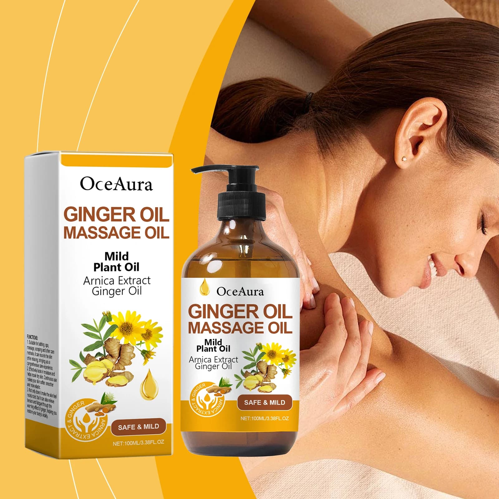 Huile Essentielle de Massage au Gingembre 100ml – Soin Quotidien Raffermissant pour le Corps