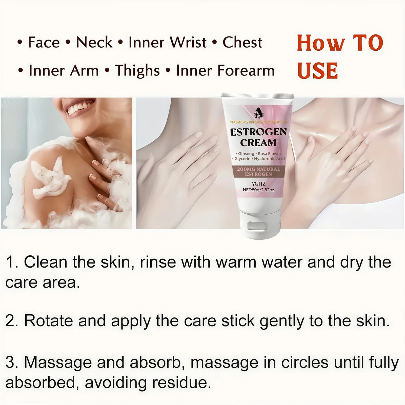 Crème à l'œstrogène pour femmes - œstrogène naturel, contenant du ginseng, du cohosh noir, du thé vert et du calendula - soin corporel doux et délicat