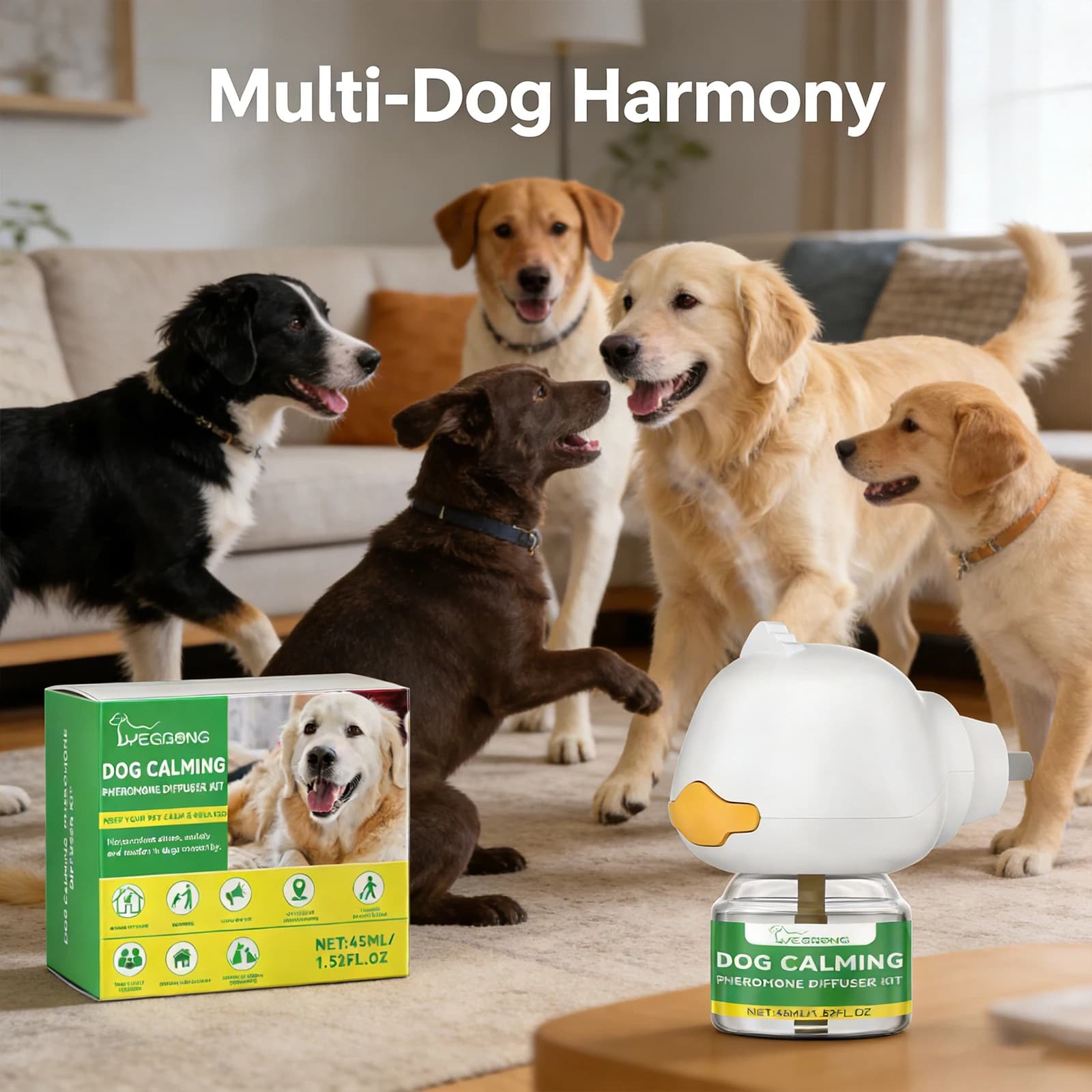Kit diffuseur apaisant pour chien, relaxation, anti-anxiété, prévention du stress environnemental, prévention de l'incontinence urinaire, liquide apaisant pour animaux de compagnie