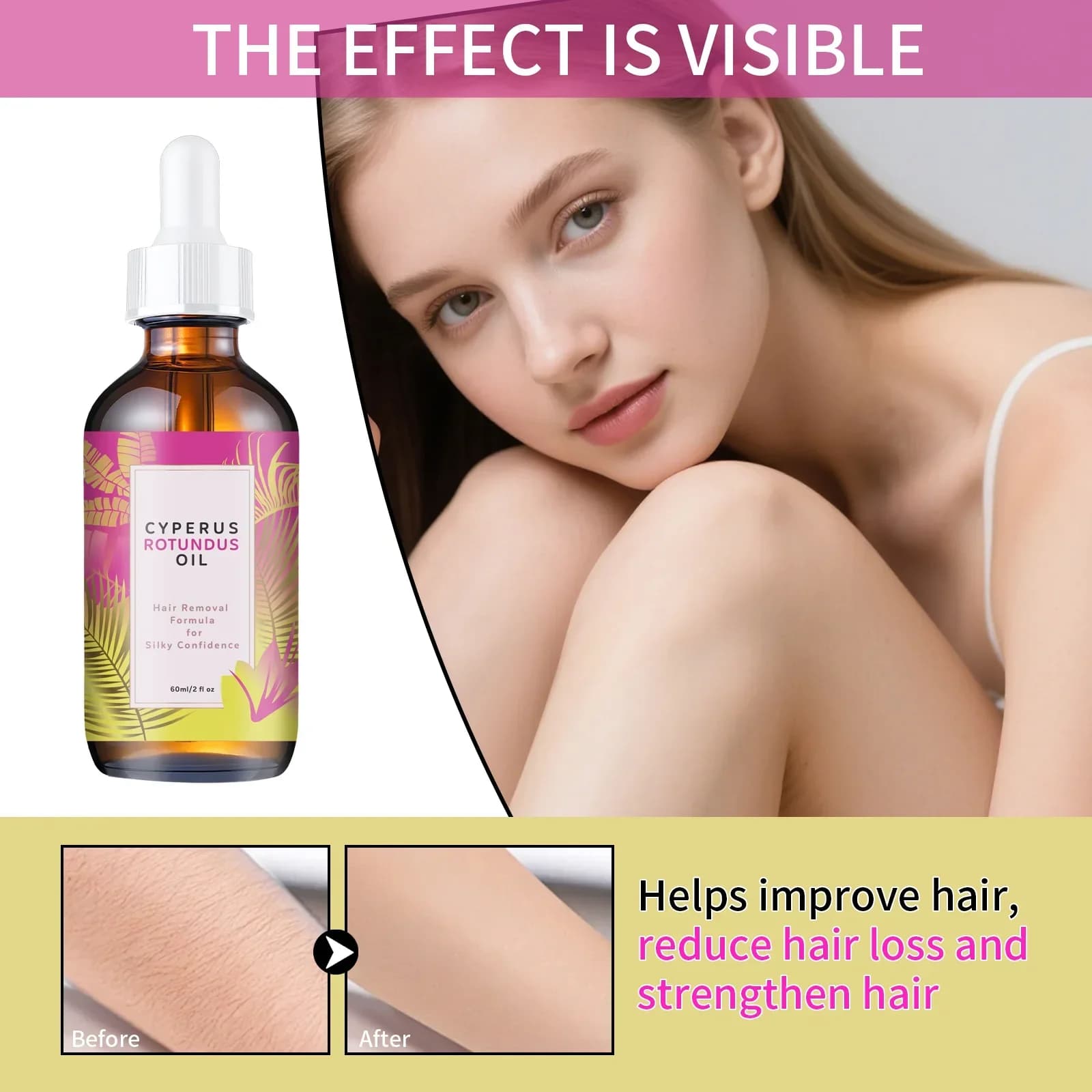 Huile Corporelle Botanique Anti-Croissance des Poils 60ml - Mélange Jojoba & Amande qui ralentit en douceur la croissance des poils et lisse tous les types de peau.