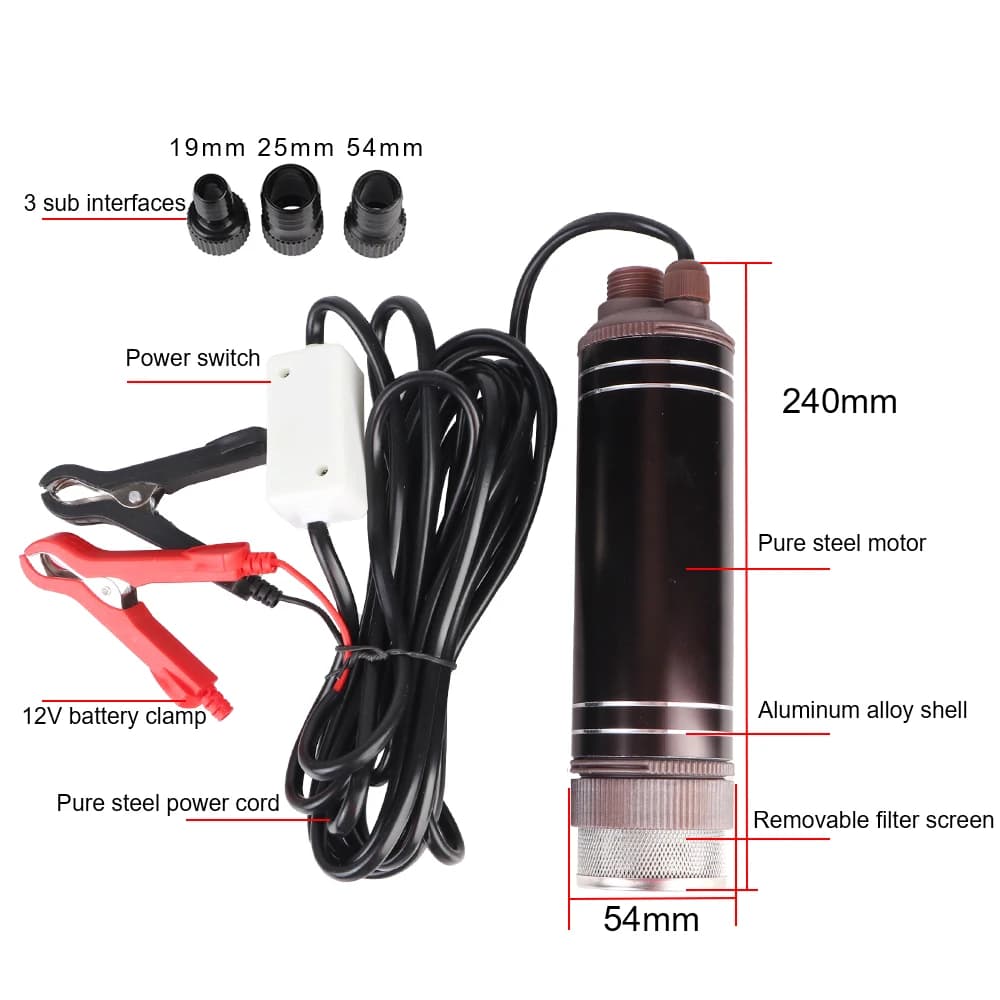 Pompe à huile auto-amorçante haute puissance pour pomper l'huile Diesel eau Submersible 45L/min Mini coque en alliage d'aluminium transfert de carburant 12V
