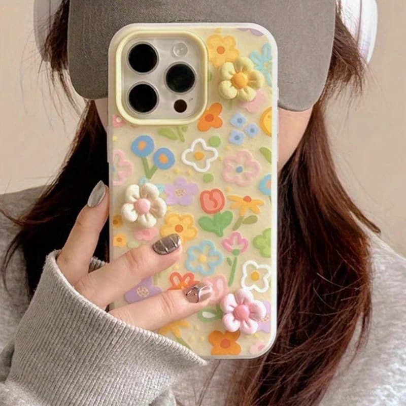 Coque de téléphone avec motif floral et peinture à l'huile