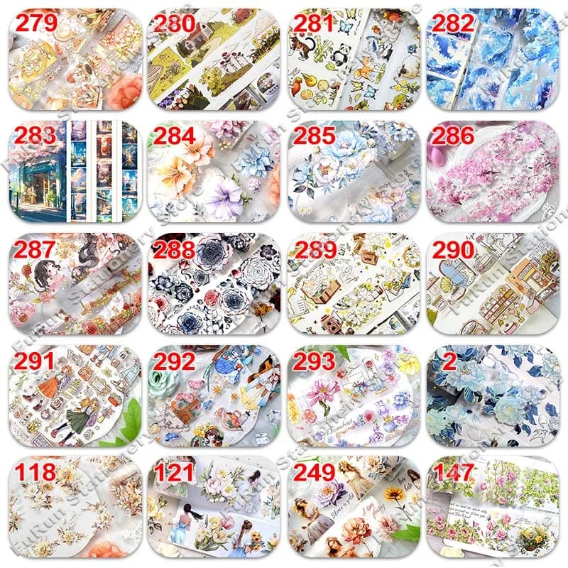 Rouleau de rubans Washi en PET à fleurs bleues