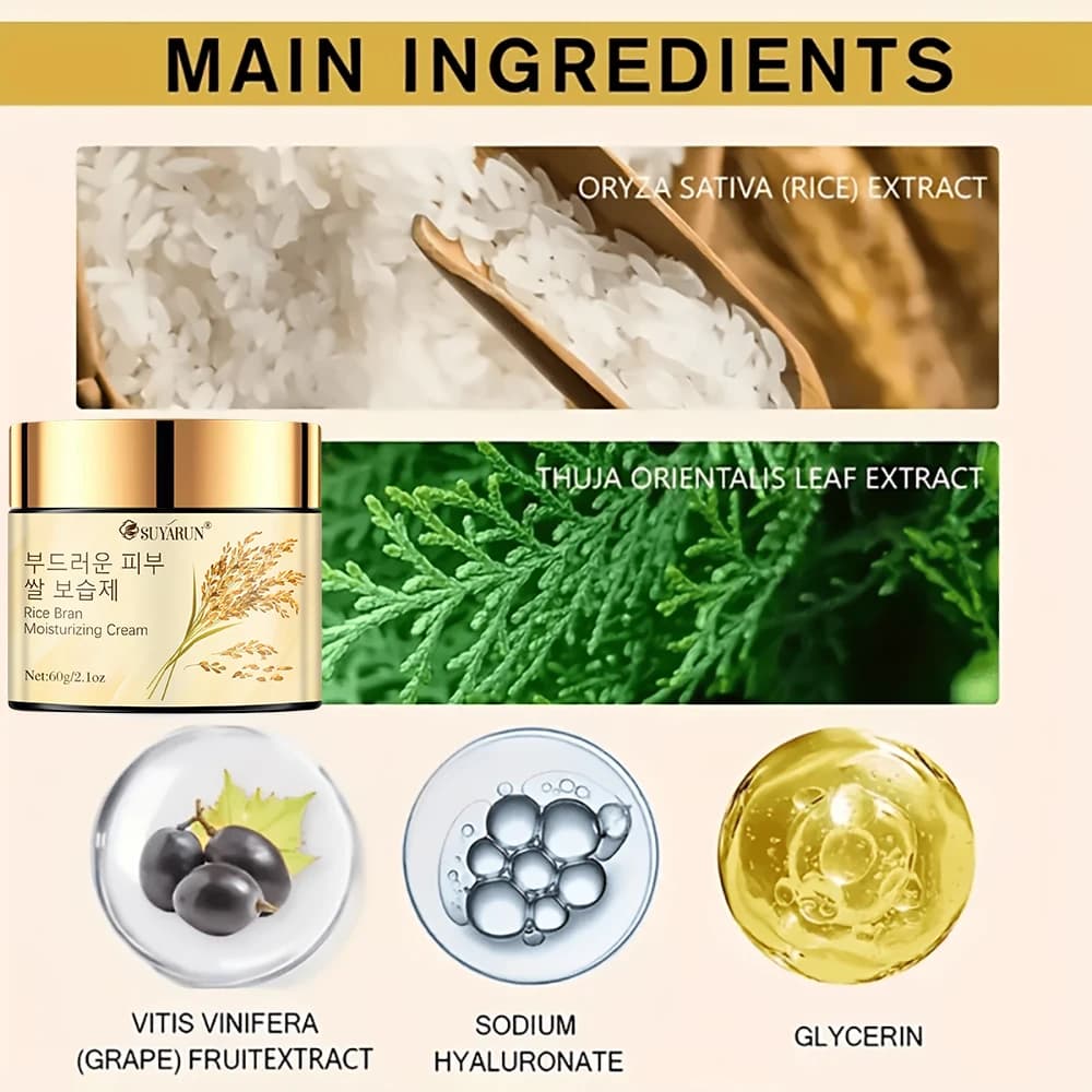 SUYARUN crème hydratante pour le visage à l'extrait de riz coréen 24H humidité - soin nourrissant éclaircissant pour peaux sèches et sensibles tous types
