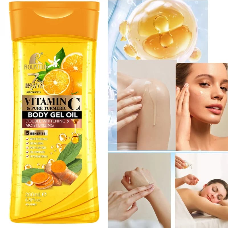 200ML VITAMINE C PURE TURMERIC Huile corporelle Hydratante Huile essentielle Huile corporelle Unisexe Huile de soin corporel complète, Huile corporelle hydratante