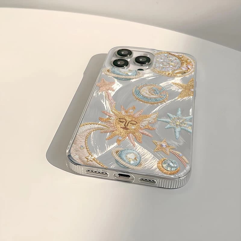 Coque Étoile Lune Soleil Planète Or Rose Bleu pour Samsung Galaxy S26 S25 Ultra S23 Plus S24 FE S22 S21 S20 FE A56 A55 A54 A35