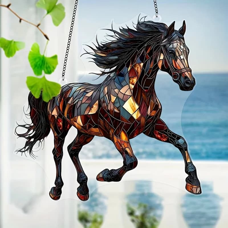 Décoration suspendue pour chevaux sauvages en cours d'exécution, carillon éolien, attrape-soleil, ornement de fenêtre de maison, décor de jardin, 1 pièce