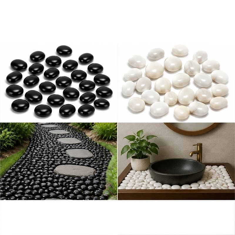 Pierres de rivière polies blanches et noires 200g-400g
