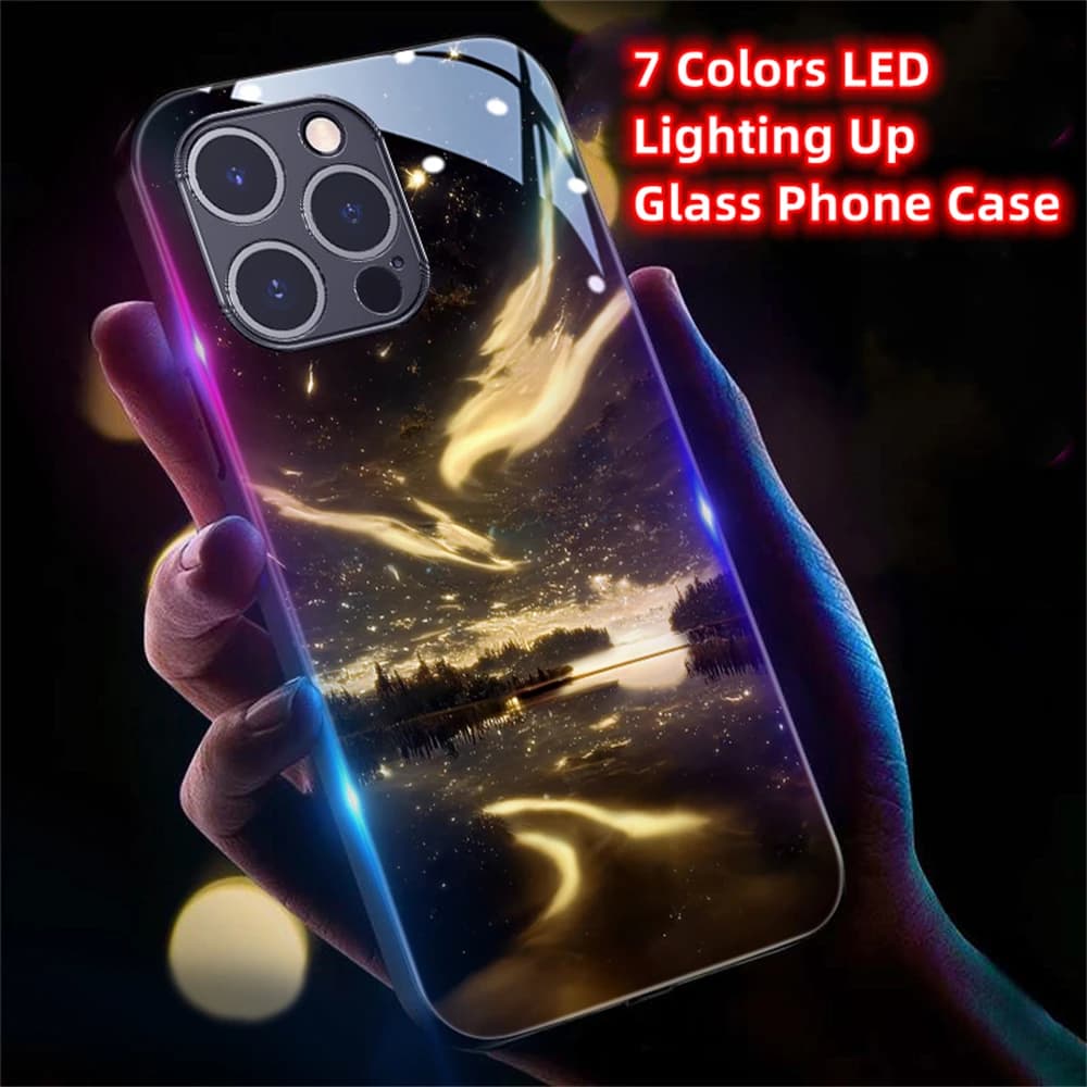 Coque de téléphone en verre trempé lumineux LED Pretty Galaxy Beach pour Samsung S26 S25 S24 S23 S22 S21 S20 FE Plus Ultra