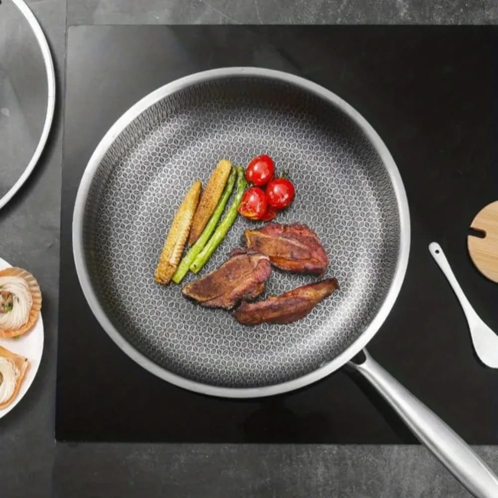 Poêle à frire antiadhésive en nid d'abeille en acier inoxydable, poêle à Wok de cuisine facile à nettoyer, adaptée au Steak aux œufs frits