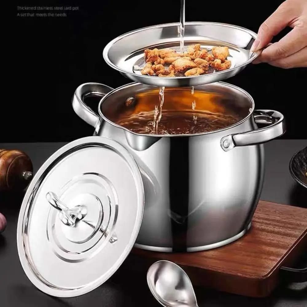 Pot de filtre à huile en acier inoxydable, 1,5/3,5 l, passoire à saindoux, filtre à huile de cuisson, conteneur de stockage de graisse, réservoir de filtre de cuisine