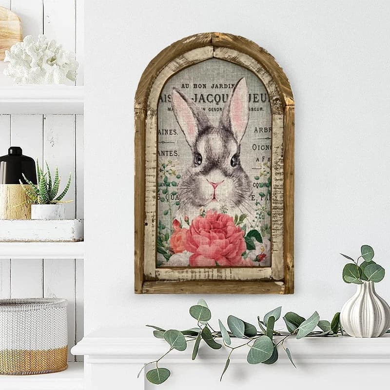 Peinture à l'huile de lapin en bois pour la décoration de la maison, affiche d'art mural rétro, lapin, animaux, impression, décor de Pâques, bébé, vintage