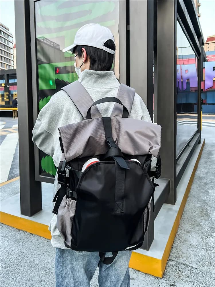 Sac à dos à enroulement pour hommes – Sac de sport et de fitness avec compartiment à chaussures, sac à dos de voyage multifonctionnel