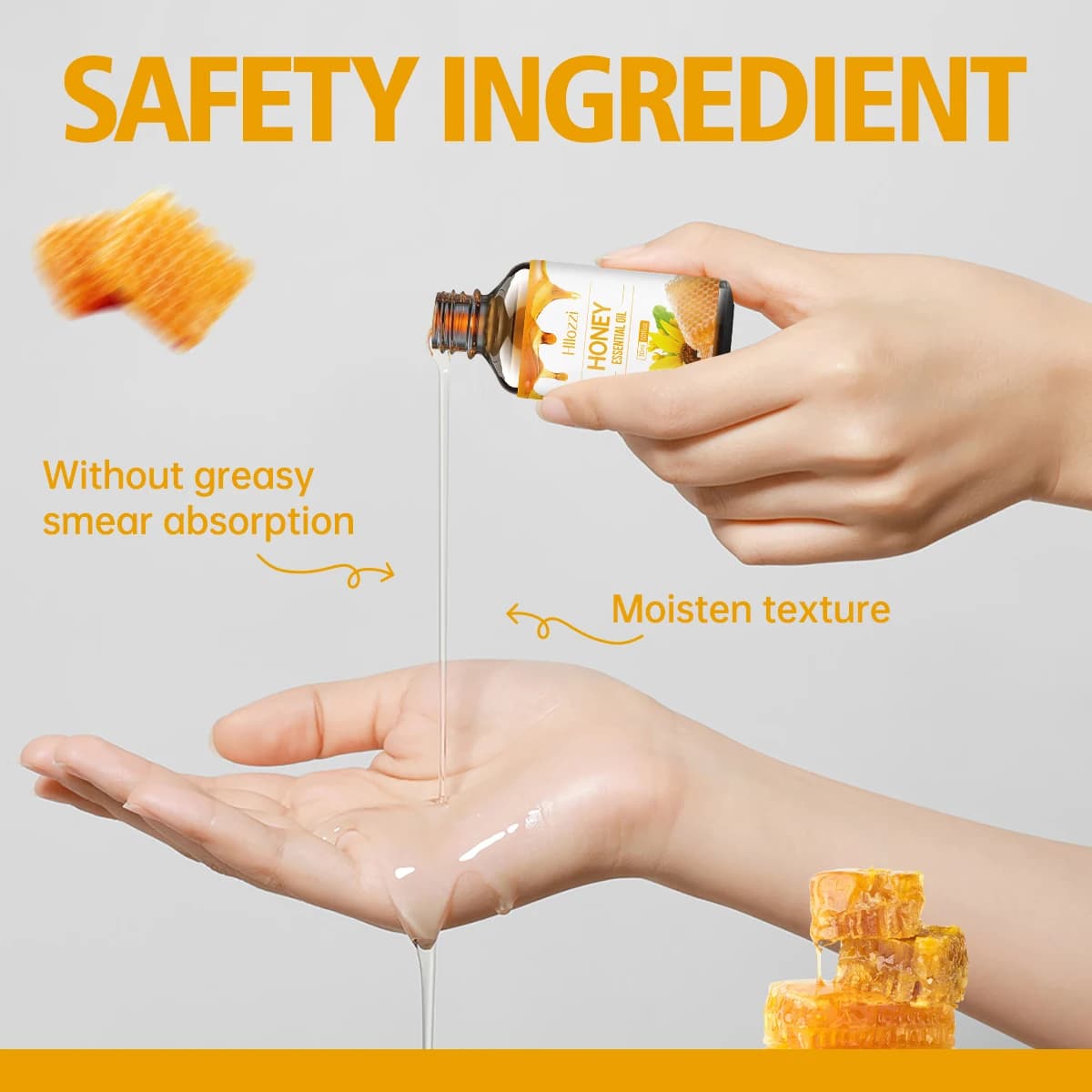 Huile essentielle de miel, hypoallergénique, idéale pour les soins de la peau, le massage, le visage, le corps, les ongles et les cheveux, adaptée à tous types de peau.