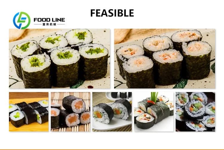 Ligne de production commerciale de sushis équipée d'une machine stable de formage de rouleaux de sushi pour travailler