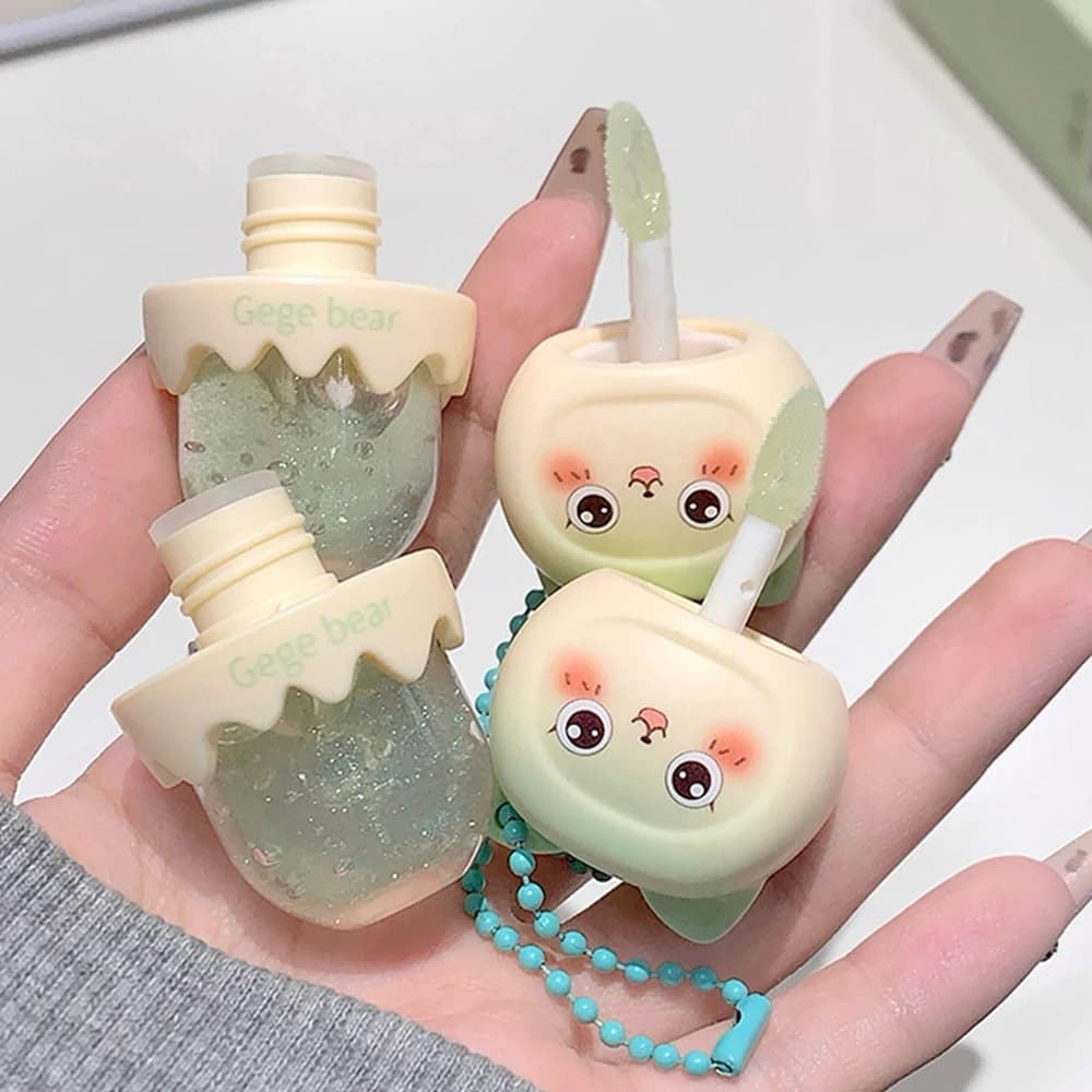 Gege Bear – huile à lèvres aromatisée aux fruits, peut être pendentif clé, baume à lèvres hydratant et hydratant pour Base de rouge à lèvres, réduit la ligne des lèvres