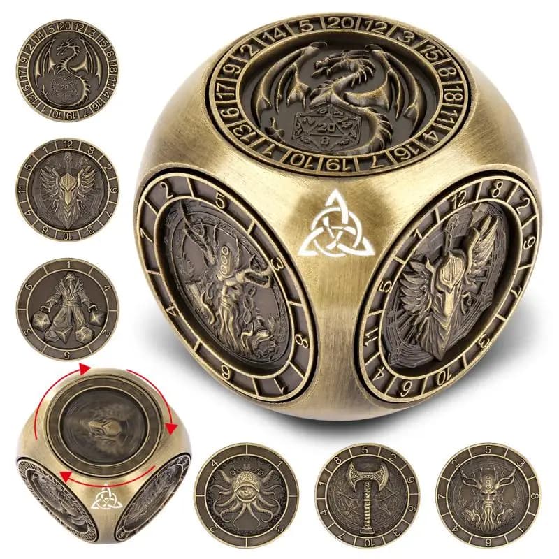 Dés tournants créatifs avec Six motifs différents D4/d6/d8/d10/d12/d20 dés rotatifs en métal 7 en 1 pour les événements de jeux de rôle RPG