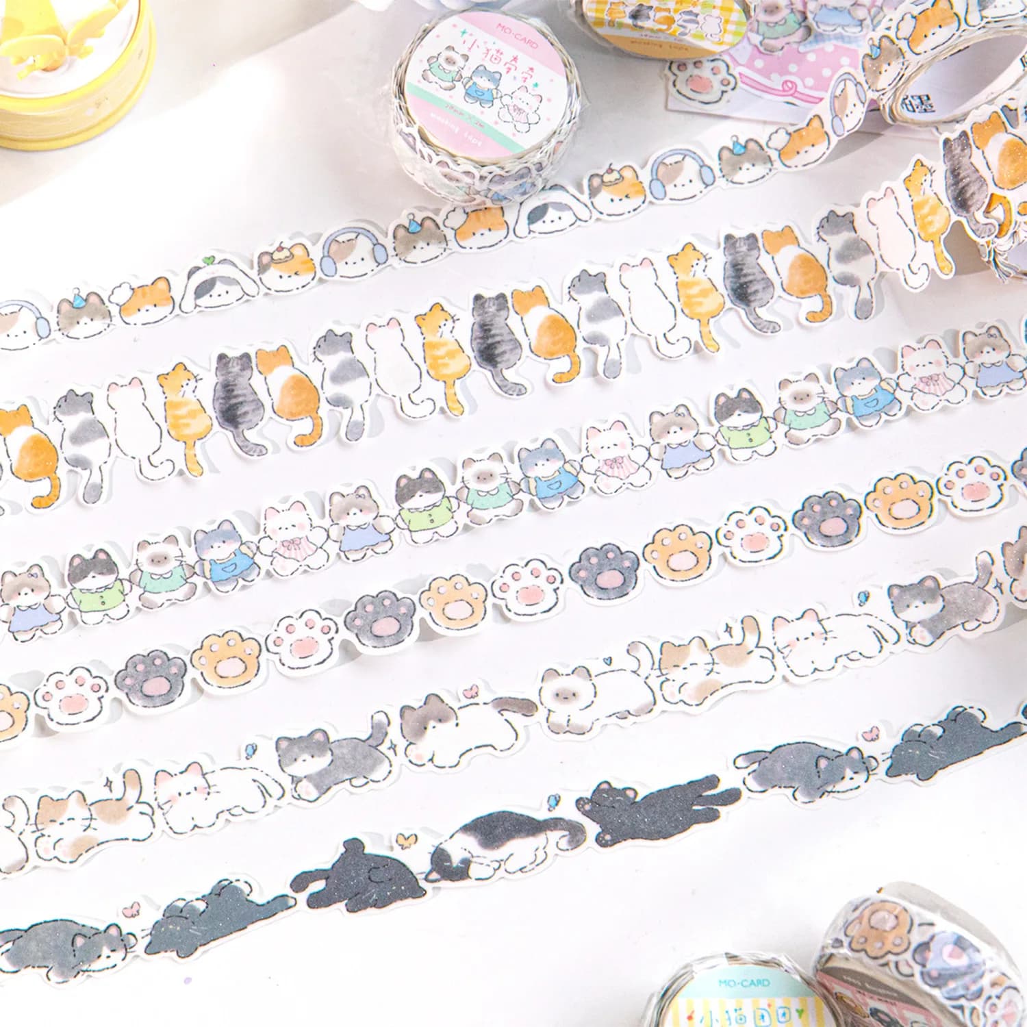 Ruban adhésif décoratif chat mignon de 2m/rouleau pour scrapbooking, fond de page, album, enveloppe, journal, marqueur, papeterie, autocollants