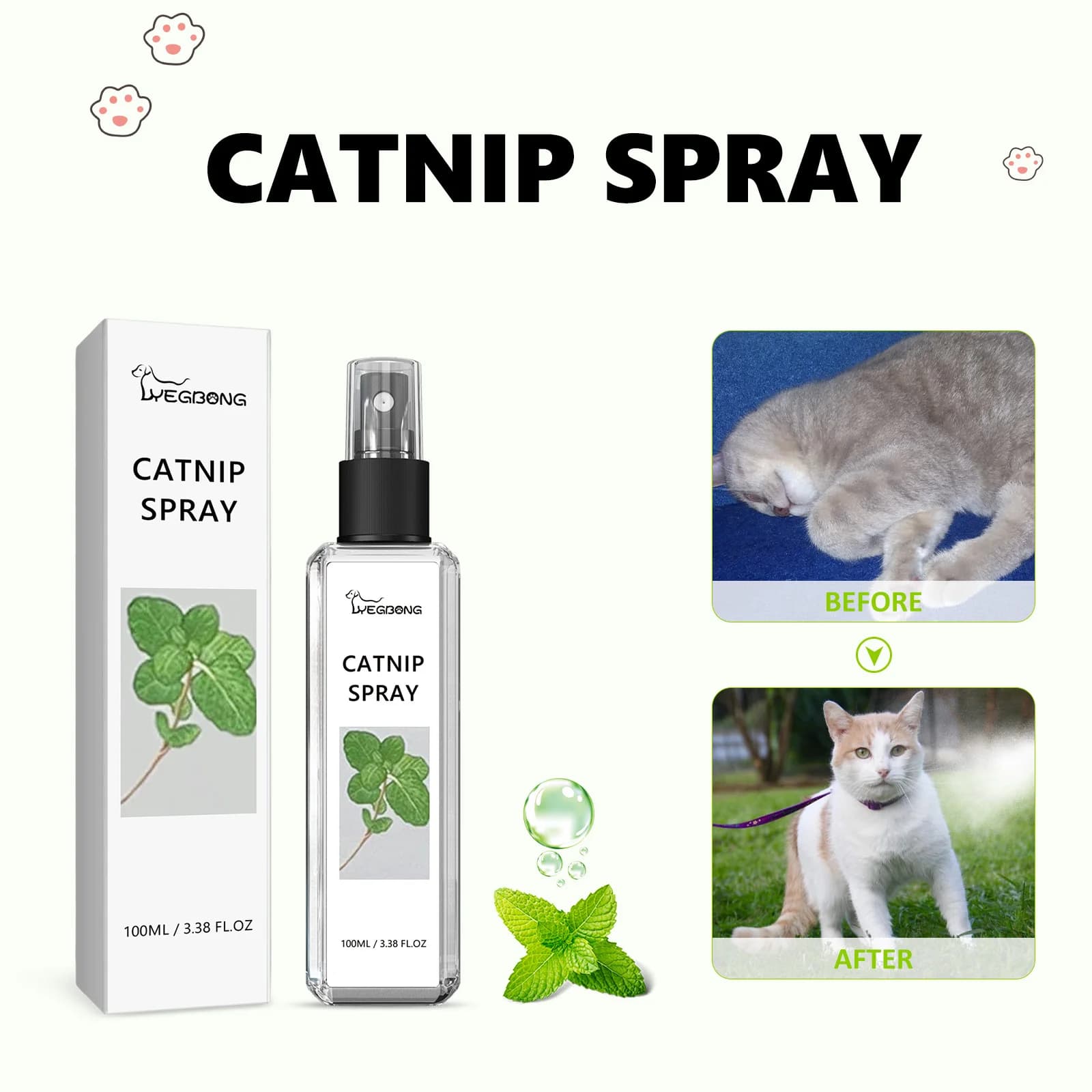 Spray à la Catnip Comestible aux Herbes pour Soulager l'Anxiété et la Tension des Chats, Stimuler la Vitalité, Améliorer le Plaisir, Apaiser et Entraîner, Spray de Joie pour Chat
