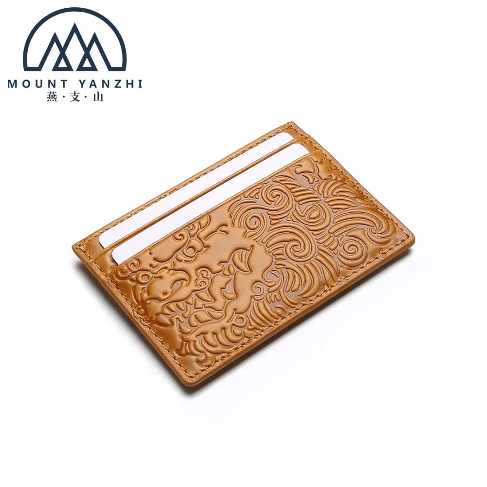 Porte-cartes ultra-fin en cuir véritable pour homme, style rétro, en cuir huilé et ciré, gaufré, étui à cartes monobloc, logo imprimable
