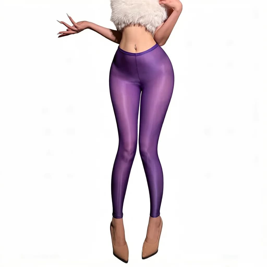 Pantalon fin pour femme, transparent, effet brillant, leggings moulants, pantalon crayon, élastique, lisse, amincissant, pantalon 7/8, collants de femme de chambre, grande taille