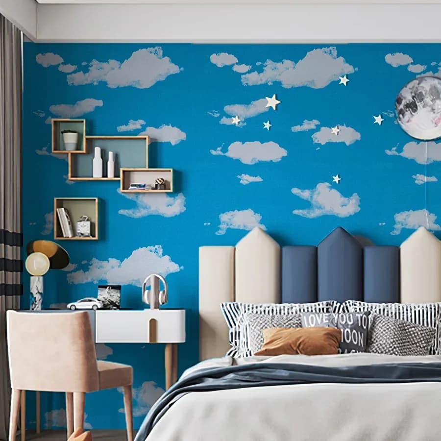 Papier peint auto-adhésif en PVC pour plafond, nuages blancs, ciel bleu, fleurs, résistant à l'humidité, pour chambre à coucher, dortoir universitaire