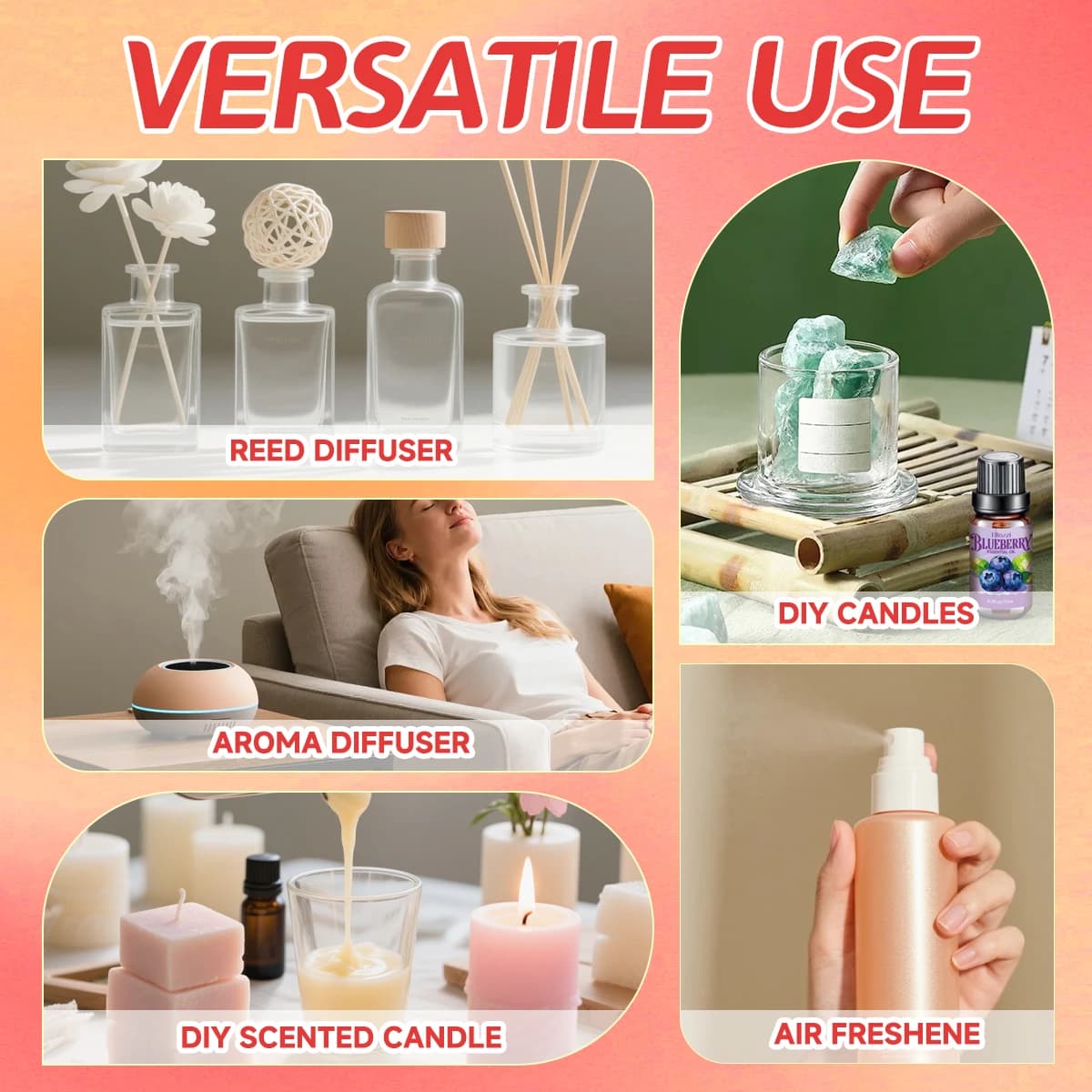 Ensemble d'huiles essentielles aux fruits, avec une variété de parfums de fruits colorés, adapté à toutes les occasions et également un excellent cadeau.
