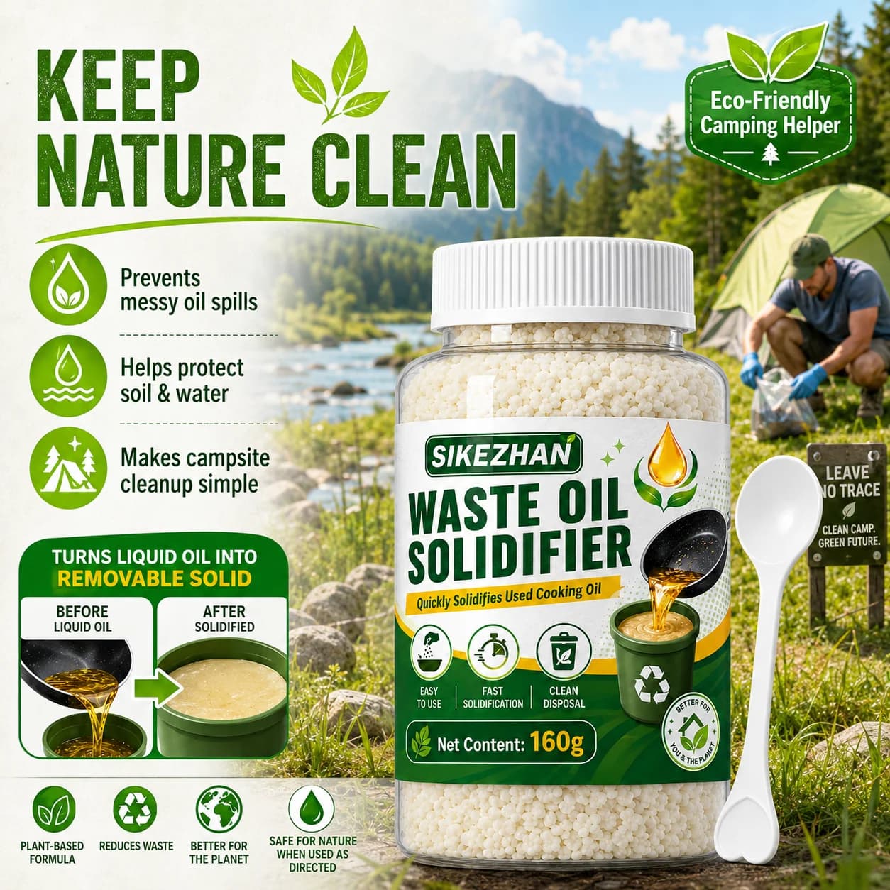 Poudre Solidifiante Écologique pour Huile de Cuisson Usagée – Durcisseur Rapide pour Camping
