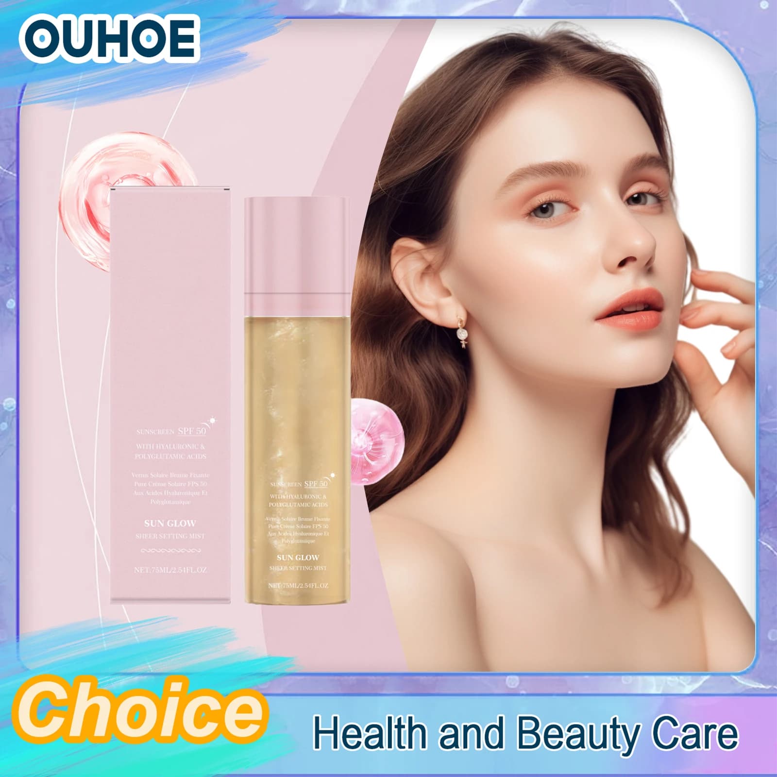 Spray Fixateur de Maquillage SPF 50+ Protection Solaire Waterproof Fini Mat Contrôle Sébum Non Collant Longue Tenue Base Fixatrice Protectrice