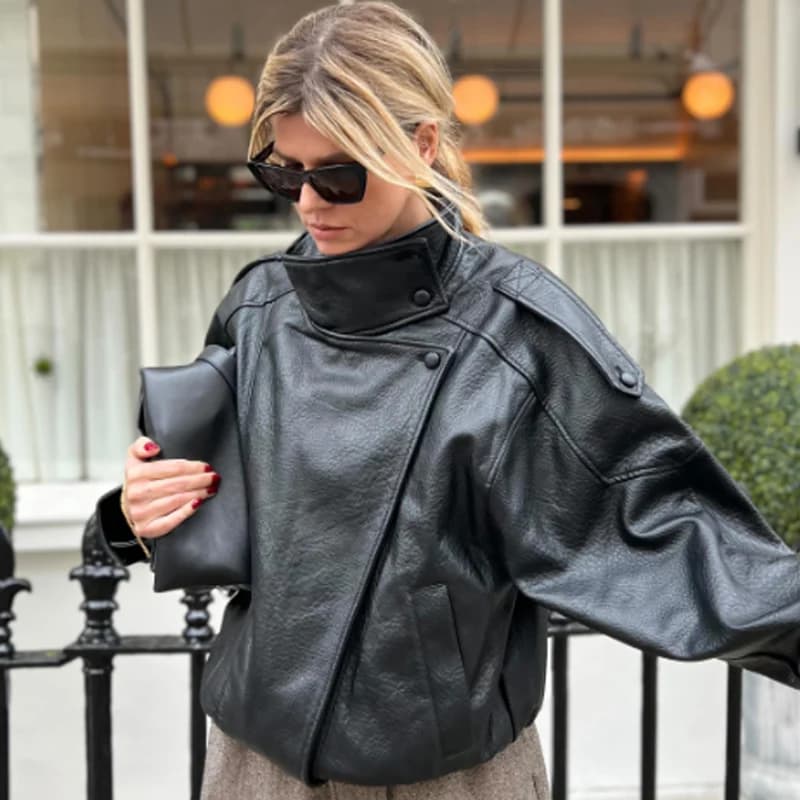 HXAO nouveauté femmes Bomber veste en cuir noir vestes recadrée surdimensionné vêtements d'extérieur fermeture éclair à