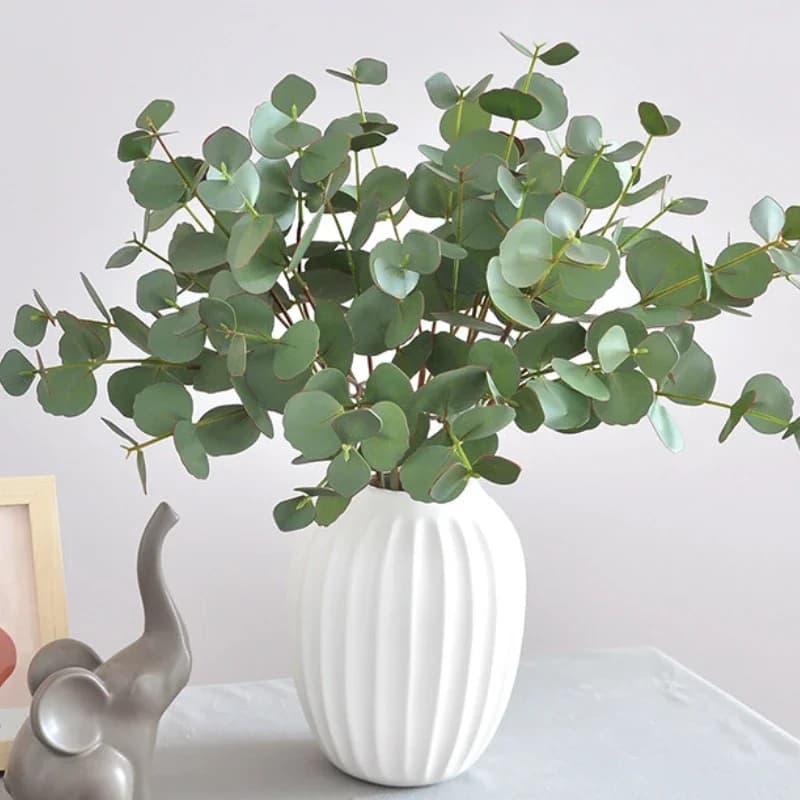 Feuilles d'eucalyptus artificielles pour la décoration de la maison, plantes vertes, feuilles à double couche, feuilles de citron trident, 55cm