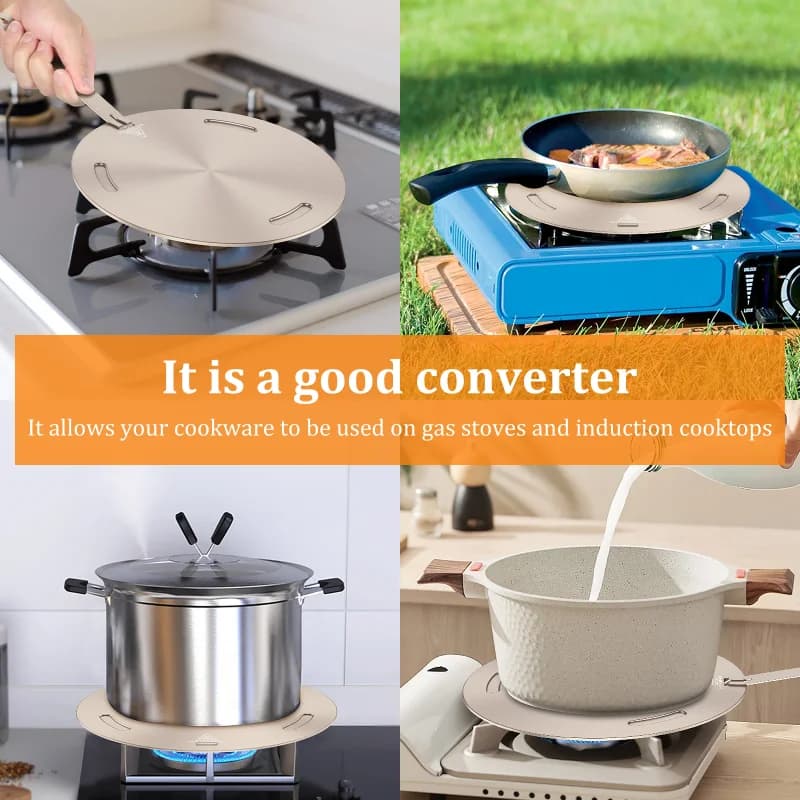 Plaque diffuseur de chaleur en acier inoxydable 16/20/24 cm pour cuisinière à gaz - Adaptateur à induction portable avec poignée amovible pour une cuisson uniforme