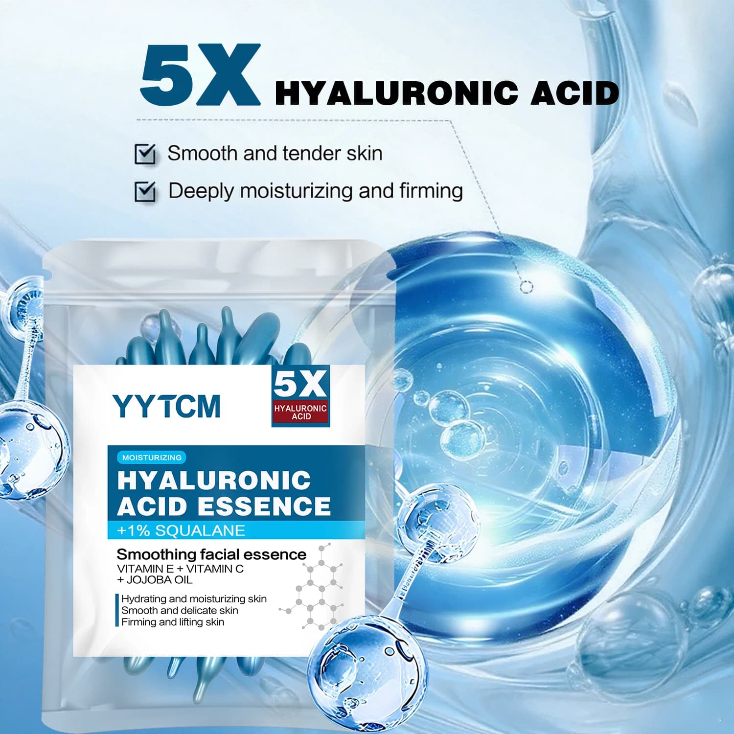 Essence de capsule hydratante profonde d'acide hyaluronique, essence cutanée hydratante et éclaircissante (0,4 g x 30 capsules)/sac -1 sac