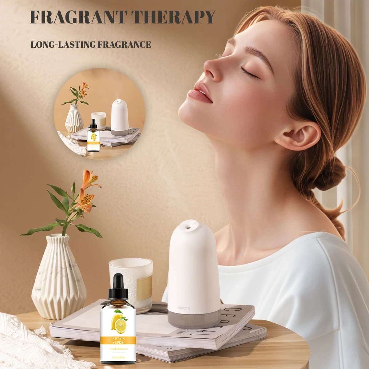 NIVAVIN Huile essentielle de citron 30ml/60ml/100ml, parfum fruité riche, rafraîchit l'air, parfum longue durée, adapté à un usage domestique.