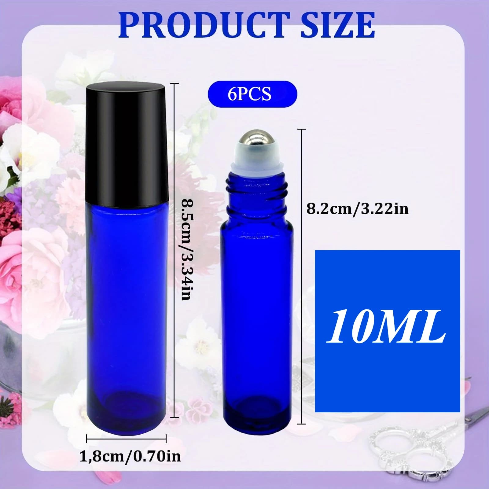 Bouteilles en verre à rouleau de 10ml, 6 pièces, bouteille vide à rouleau d'huile essentielle avec boule en acier inoxydable, récipient liquide, rouleaux en verre épais
