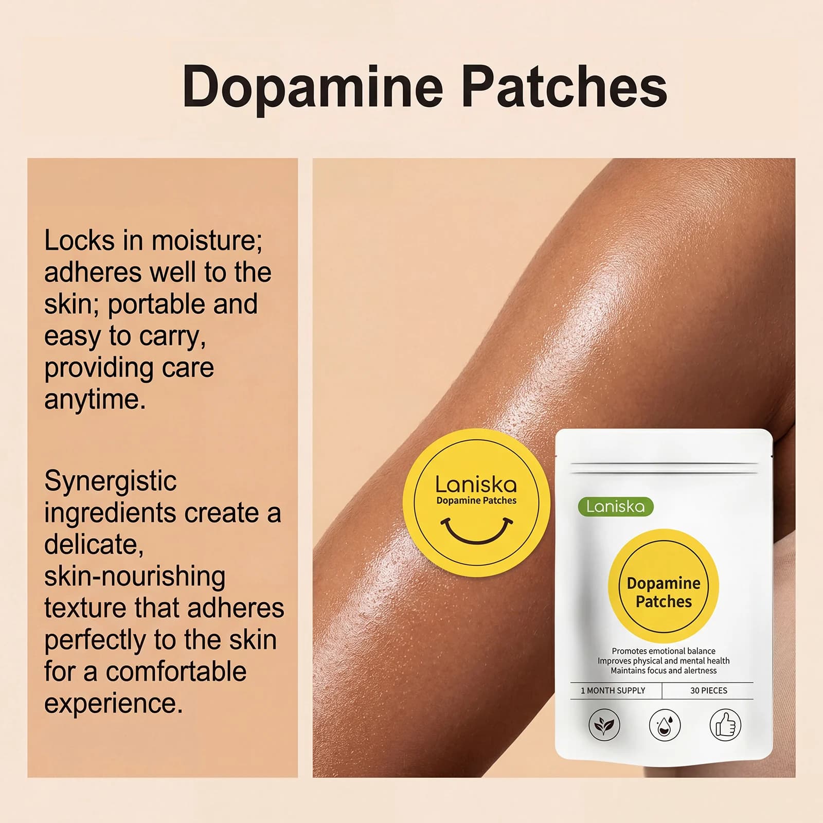 Patchs de Dopamine : Formule Douce pour le Corps, Équilibre de l'Humeur, Soutien de la Concentration, Hydratation Cutanée, Soin Portable