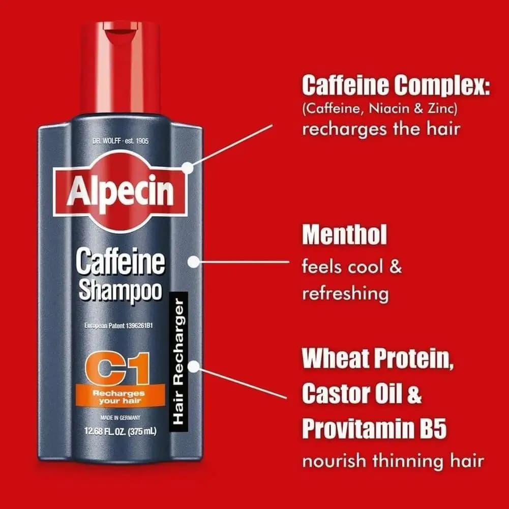 Shampooing Anti-Chute Alpecin Haute Qualité à la Caféine 250ml, Contrôle du Sébum, Sans Silicone, Soin Capillaire Nourrissant pour Cheveux Gras et Secs